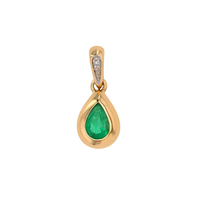 Pendentif émeraude 0.31 carat et diamant 0.0025 carat or jaune 1g Comme neuf -  reconditionné disponible sur Gemme Les Bijoux